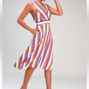 Lulu’s multi stripe halter midi dress
